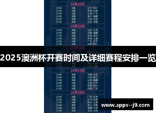 2025澳洲杯开赛时间及详细赛程安排一览